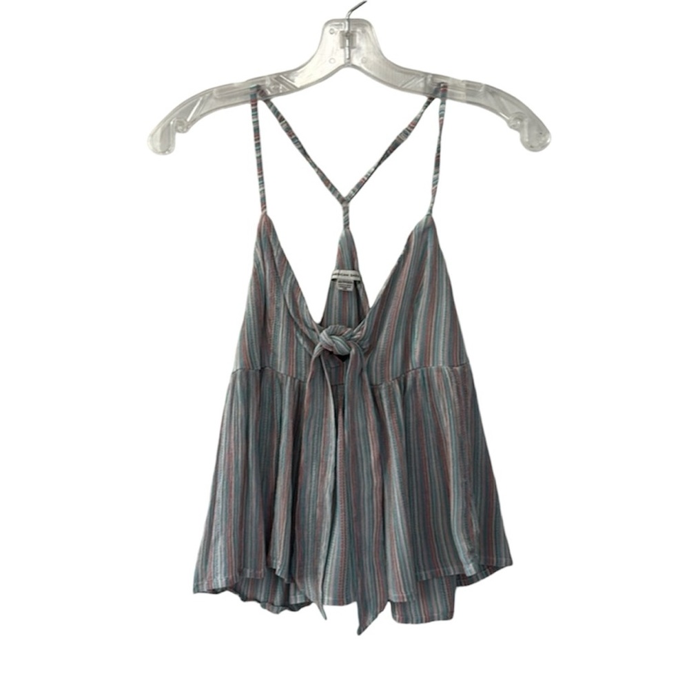 American Eagle Multi Color Spaghetti Straps Tank Top With Tie Front Detail